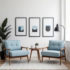 Modern Living Room Interior with Blue Armchairs and Abstract Art