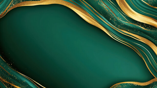 Elegant green and gold abstract background with flowing lines and glitter. Perfect for luxury designs and invitations