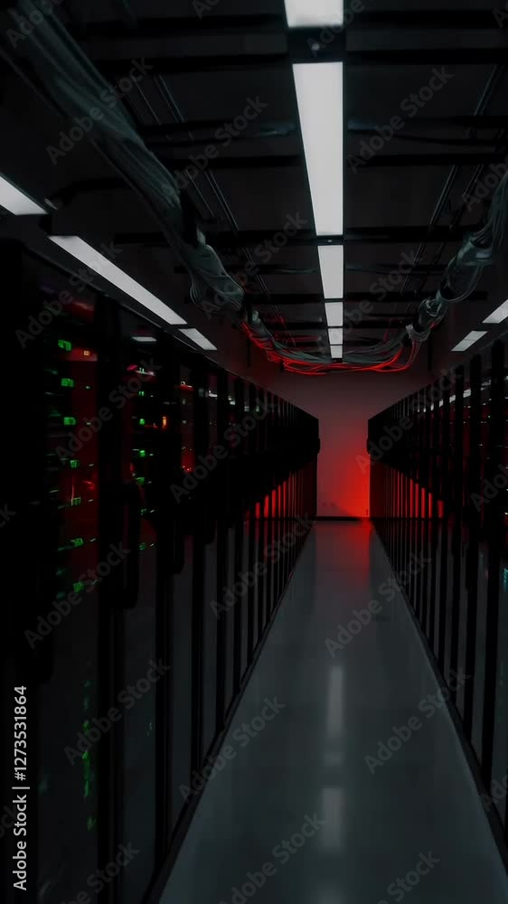 Aufkleber dynamic server room transition with vibrant lighting and infrastructure