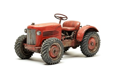 Obraz premium Classic Red Tractor: A Detailed Vintage Farm Machine Isolated on White. Perfect for agriculture, farming, rural, countryside, harvesting, machinery, equipment, vintage, retro, rustic, design, 