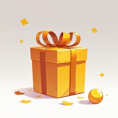 Yellow gift box cartoon illustration on plain white background
