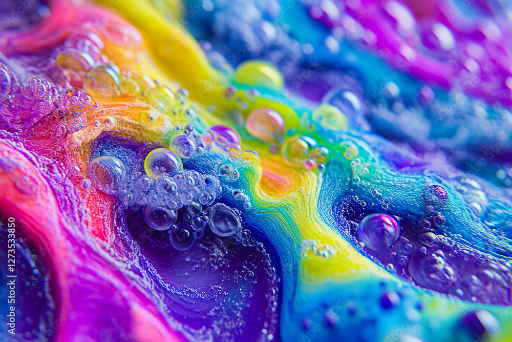 Poster vibrant patterns reveal a colorful world of bubbles and fluid textures in artistic display