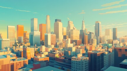 Obraz premium Stylized sunset cityscape panorama.