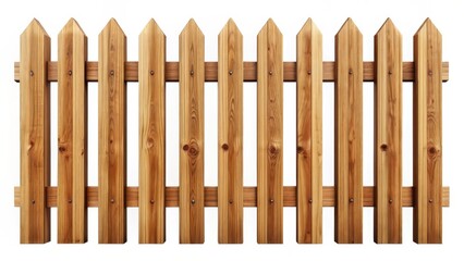 Wooden Picket Fence on White Background