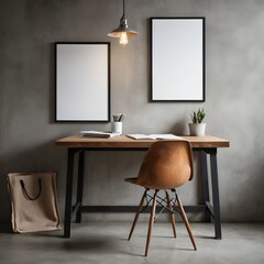 Minimalist Home Office Workspace with Mockup Frames
