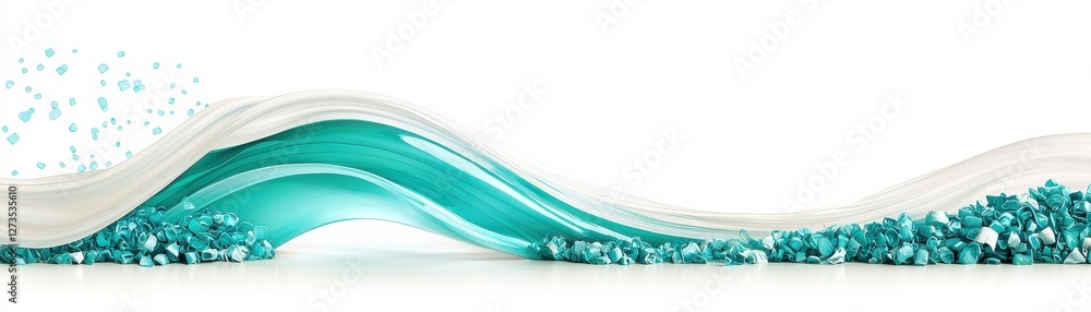 Poster a flowing wave of turquoise water with shimmering crystals, creating a serene and calming visual eff