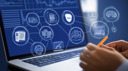 Data visualization techniques digital workspace infographic design modern technology close-up information analysis