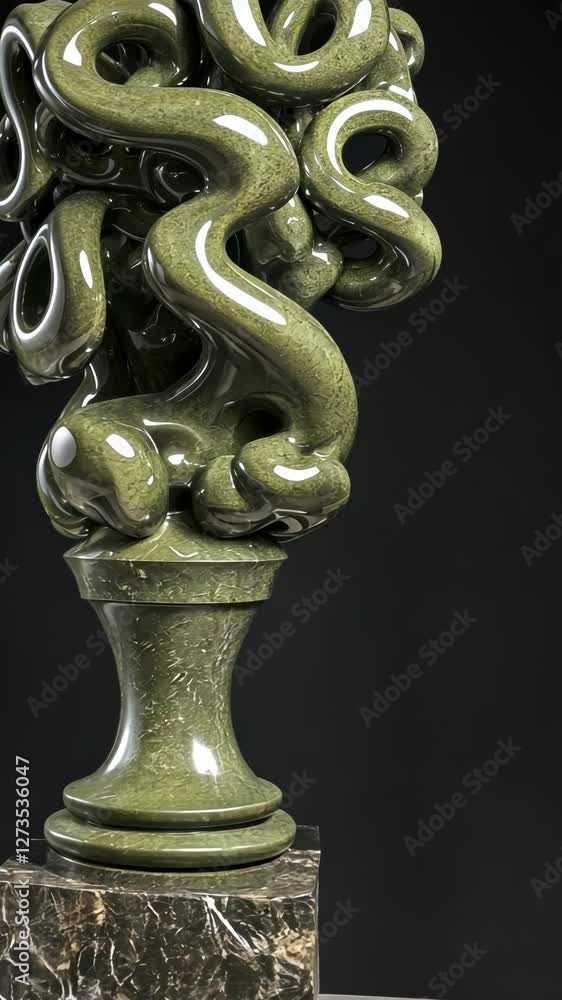 Poster unique sculpture of intertwining forms in dark background showcasing intricate details and smooth te