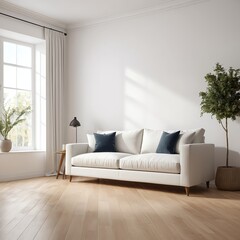 Modern Scandinavian Living Room Interior with White Sofa