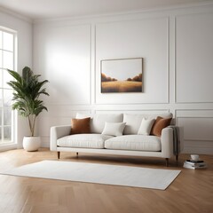 Modern Living Room Interior with White Sofa and Artwork