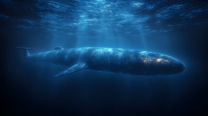 Naklejka premium Minimal abstract submarine design floating in an infinite deep blue ocean with simple elegant curves and an and futuristic concept A serene peaceful and visually captivating digital or 3D rendering