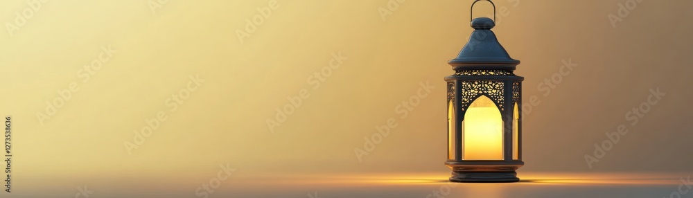 Poster A classic lantern illuminates in golden light creating soft shadows