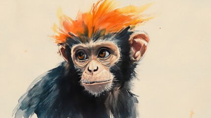 Fototapeta premium Watercolor Of A Cute Monkey. Hand-Drawn Painting Of Animal With Orange Hair.
