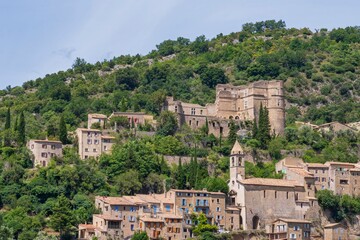 Obraz premium Old town in the Provence region. View of a medieval mountain village in the south of France. Beautiful landscape. Medieval architecture.