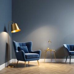 Elegant Blue Velvet Armchair in Modern Living Room Interior