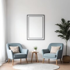 Minimalist Living Room Interior with Two Armchairs and Blank Frame