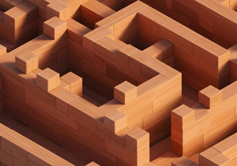 3D Maze with Colorful Accents, Generative AI image, Isometric View of Complex Labyrinth, Generative AI image