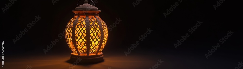 Poster lit lantern casting a warm glow in the darkness