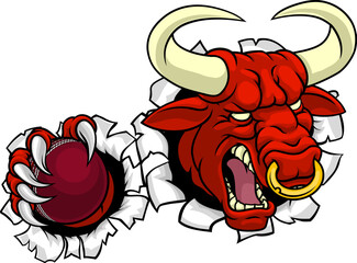 A bull or Minotaur monster longhorn cow angry mean cricket mascot cartoon character.
