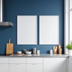 Modern Kitchen Interior with Blank Frames Mockup