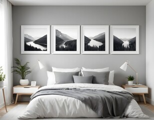 Tranquil Lake Landscape Triptych in Modern Bedroom Decor