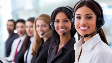 Fototapeta premium Customer service excellence engaging group of representatives at work in a modern office environment fostering communication and team spirit