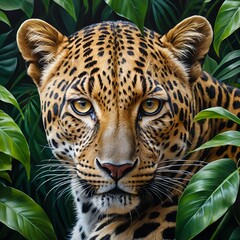 Obraz premium Leopard in Lush Tropical Foliage