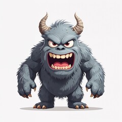 Fototapeta premium Gray angry monster cartoon illustration on plain white background