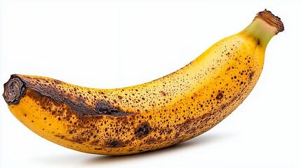 Ripe, Spotted Banana With Smooth Yellow Peel Showcasing Natural Imperfections and Age