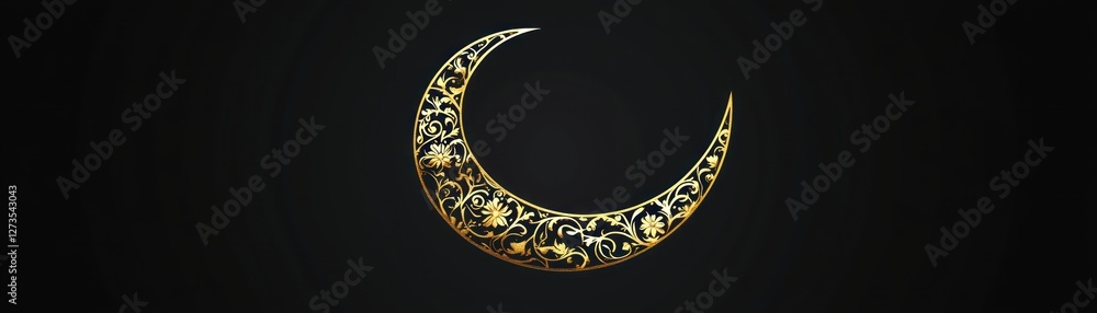 Aufkleber golden crescent moon adorned with intricate floral patterns design