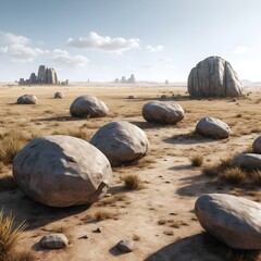 Serene Desert Landscape with Scattered Boulders
