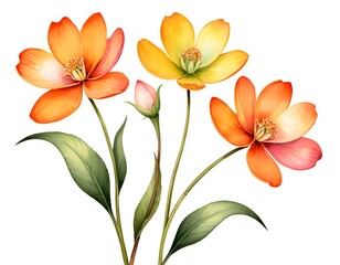Naklejka premium Watercolor Orange and Yellow Flowers