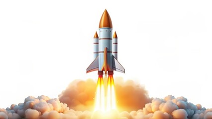 Obraz premium Rocket Launch, Spacecraft Takeoff, White Background