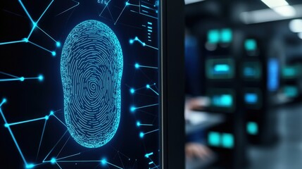 Biometric security implementation data center digital technology high-tech environment close-up view identity verification concept
