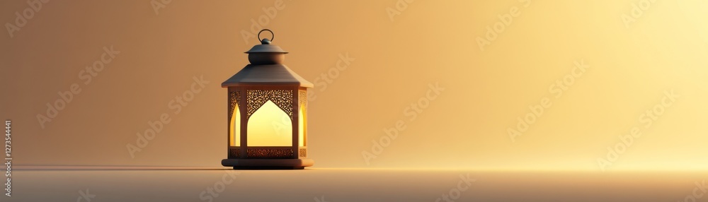 Poster illuminated ramadan lantern glowing softly against a warm background