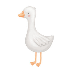 Watercolor cute baby goose, animal character isolated illustration, hand drawn clip art for kids