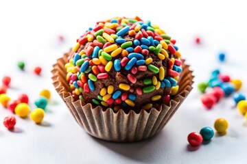 Indulge in this close-up of a decadent brigadeiro, the perfect Brazilian chocolate treat.