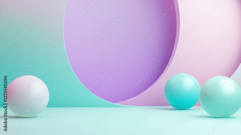 Poster Pastel Background with Three Spheres Abstract Design