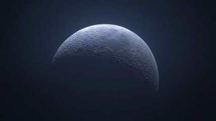Crescent Moon Showing Cratered Surface Detail