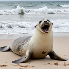 Obraz premium Happy Seal Pup on Sandy Beach