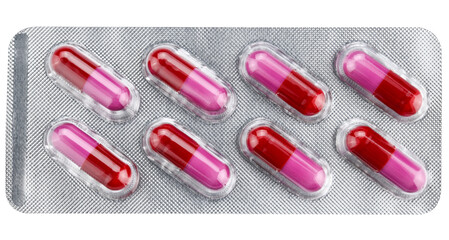 Tablets in a blister pack isolated on a transparent background. Top view. 