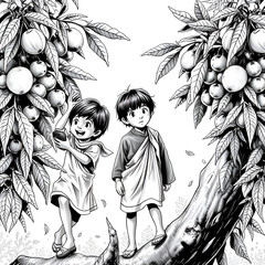 The children are both light-skinned, with short dark hair.