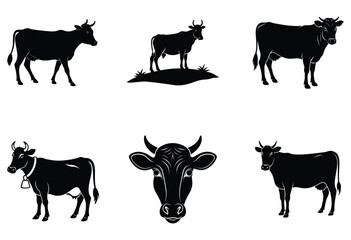 Farm animals collection Silhouette on white background