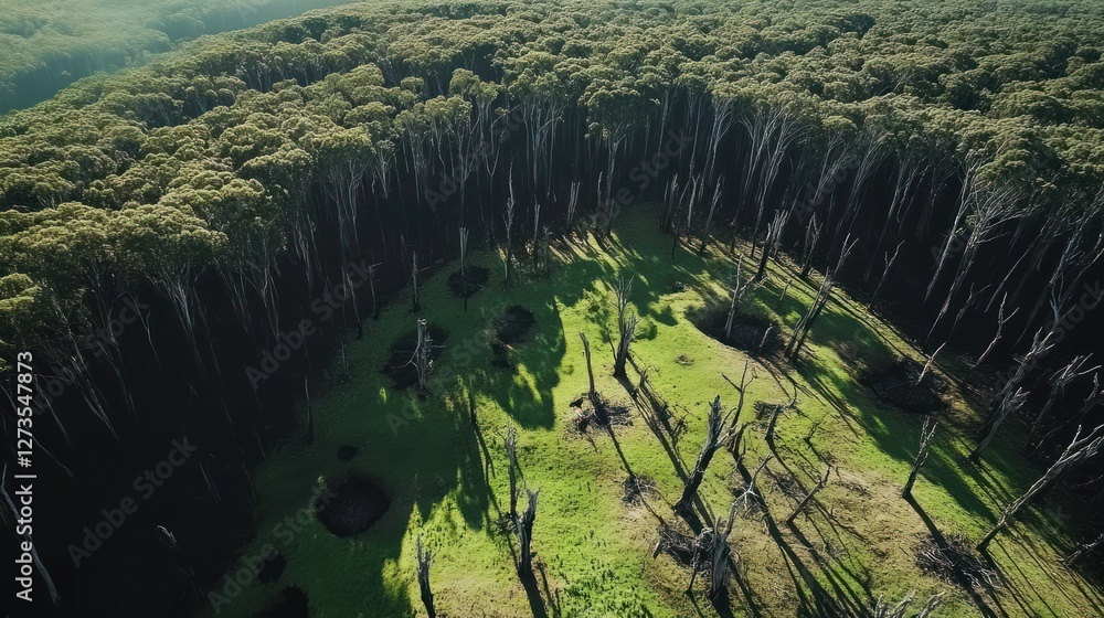 Poster forest edge shows contrast between healthy trees and clearing