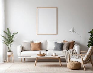 Minimalist Living Room Interior with Blank Frame Mockup