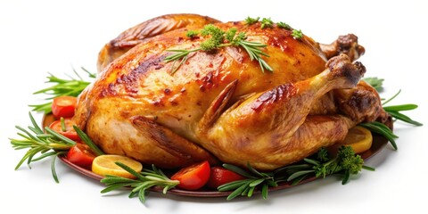 Roasted Chicken on White Background