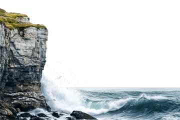 Dramatic coastal cliff with powerful waves crashing against rocks
