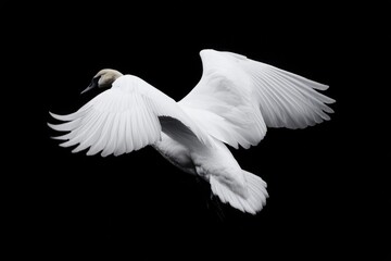 Majestic swan gracefully takes flight on a dark background, symbolizing nature's beauty