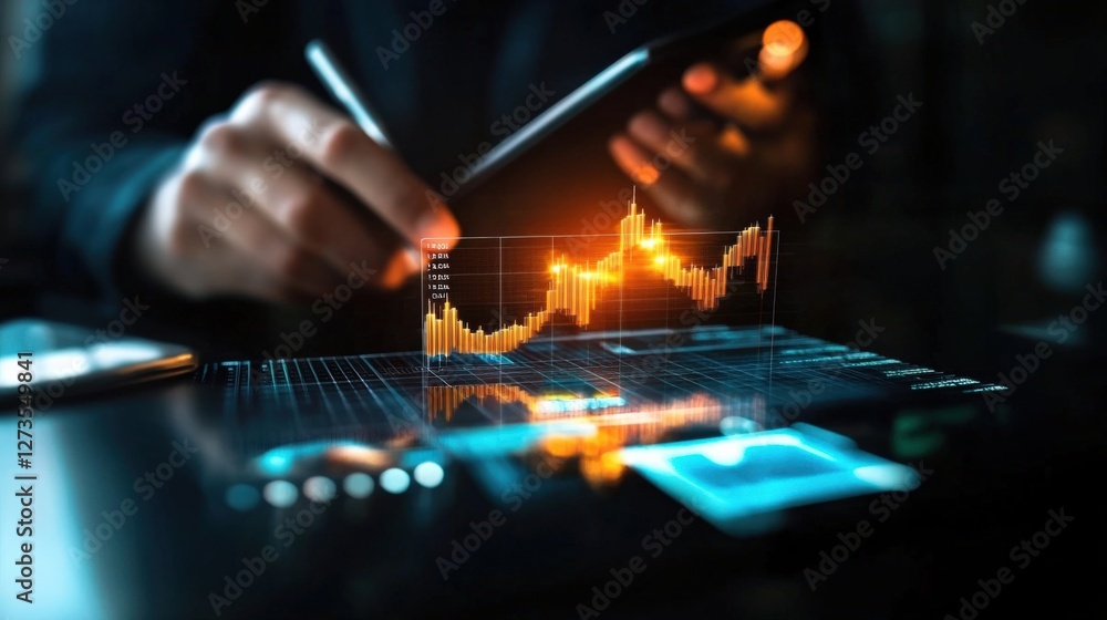 Poster analyzing financial trends digital workspace infographic corporate environment close-up view data vi