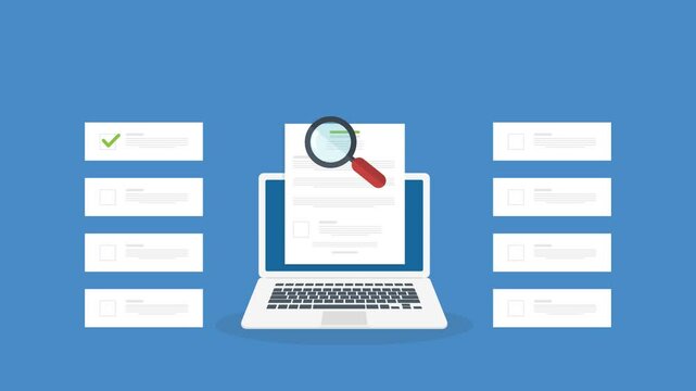 Document inspection. Online digital document inspection or assessment evaluation on laptop computer, contract review, analysis, inspection of agreement contract, compliance verification.	
